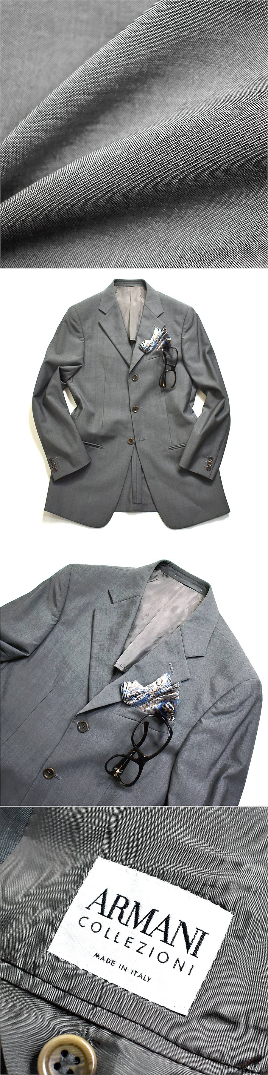 [定価９万] 美品 アルマーニコレツィオーニ ARMANI 春◎ モヘヤ混 テーラードジャケット 46 メンズM - L グレー モヘア ブレザー 春夏